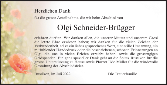 Traueranzeige von Olgi Schneider-Brügger von AvU