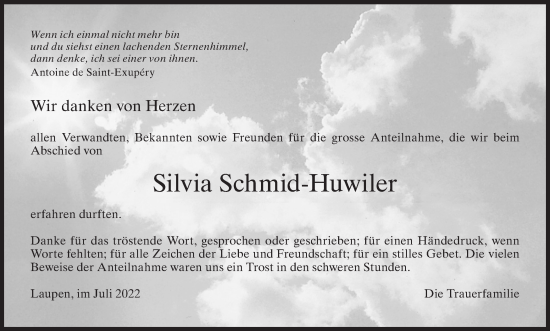 Traueranzeige von Silvia Schmid-Huwiler von AvU