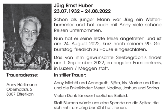 Traueranzeige von Jürg Ernst Huber von AvU