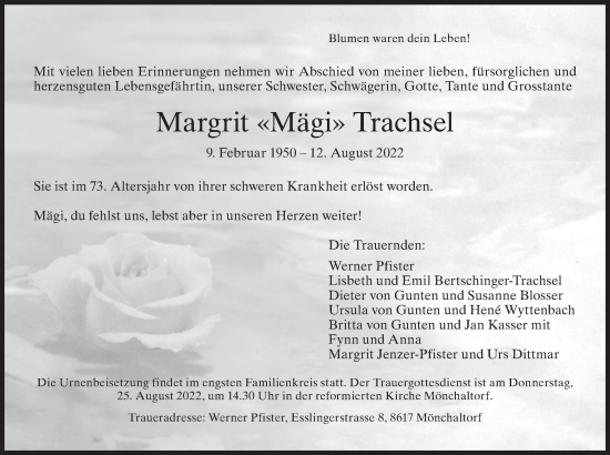 Traueranzeige von Margrit Trachsel von AvU