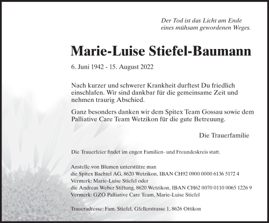 Traueranzeige von Marie-Luise Stiefel-Baumann von AvU