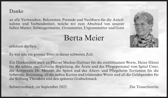 Traueranzeige von Berta Meier von AvU