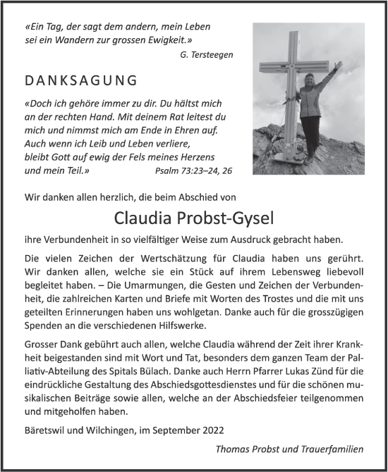 Traueranzeige von Claudia Probst-Gysel von AvU