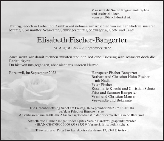 Traueranzeige von Elisabeth Fischer-Bangerter von AvU