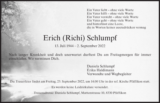 Traueranzeige von Erich Schlumpf von AvU