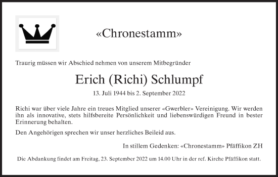 Traueranzeige von Erich Schlumpf von AvU