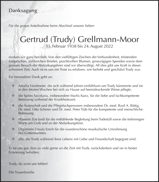 Traueranzeige von Gertrud Grellmann-Moor von AvU