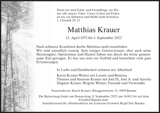 Traueranzeige von Matthias Krauer von AvU