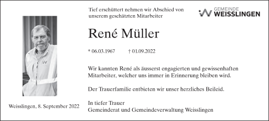 Traueranzeige von Rene Müller von AvU