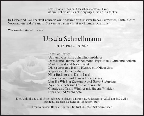 Traueranzeige von Ursula Schnellmann von AvU