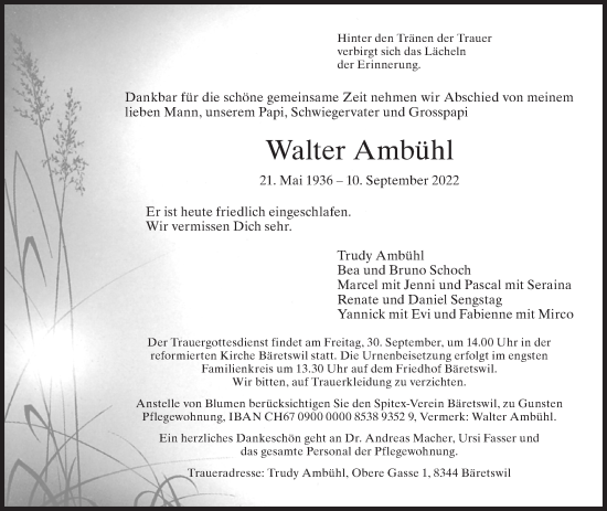 Traueranzeige von Walter Ambühl von AvU