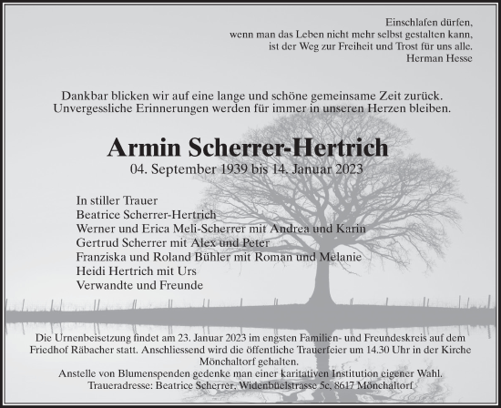 Traueranzeige von Armin Scherrer-Hertrich von AvU