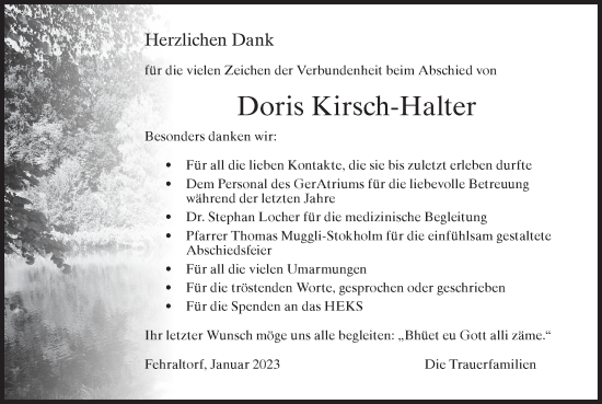 Traueranzeige von Doris Kirsch-Halter von AvU