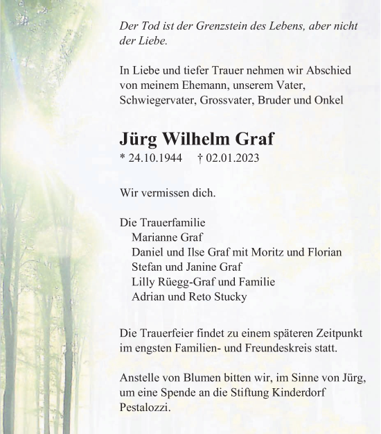 Traueranzeige von Jürg Wilhelm Graf von AvU