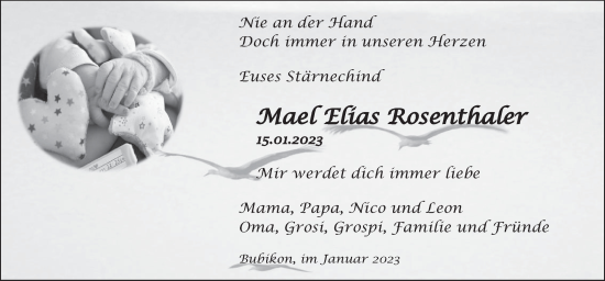 Traueranzeige von Mael Elias Rosenthaler von AvU