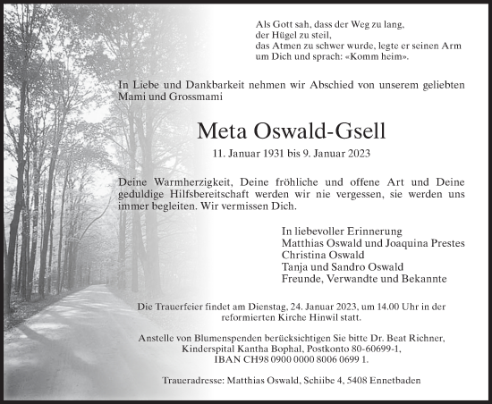 Traueranzeige von Meta Oswald-Gsell von AvU