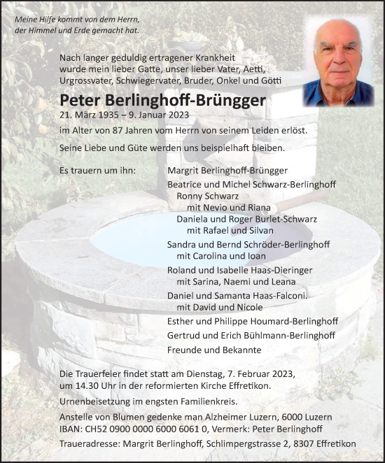 Traueranzeige von Peter Berlinghoff-Brüngger von AvU