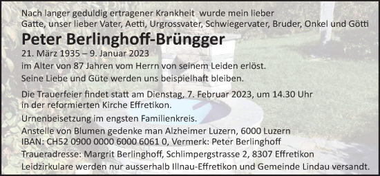 Traueranzeige von Peter Berlinghoff-Brüngger von ZO solo