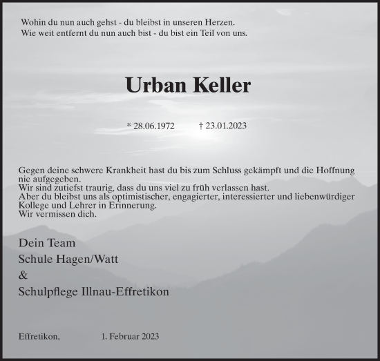 Traueranzeige von Urban Keller von AvU