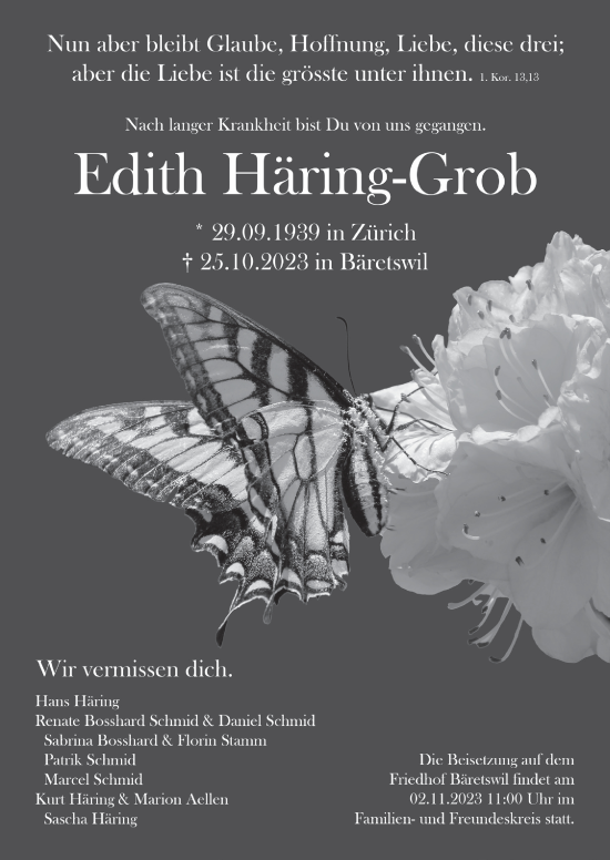 Traueranzeige von Edith Häring-Grob von AvU