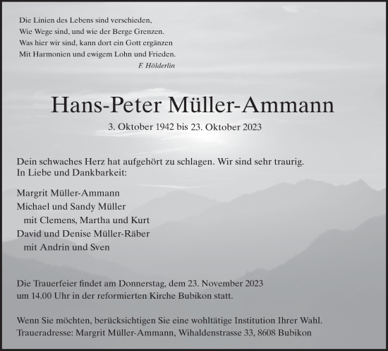 Traueranzeige von Hans-Peter Müller-Ammann von AvU