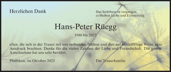 Traueranzeige von Hans-Peter  Rüegg von AvU