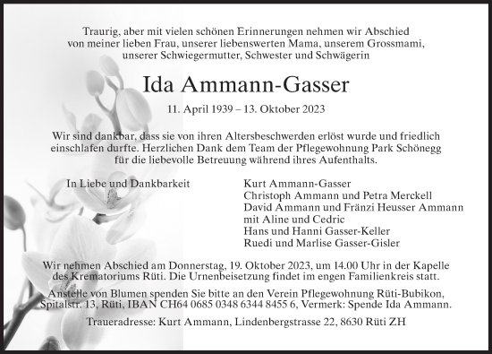 Traueranzeige von Ida Ammann-Gasser von AvU