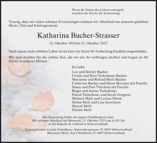 Traueranzeige von Katharina Bucher-Strasser von AvU