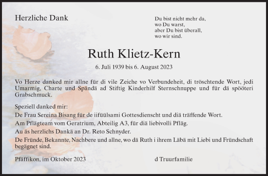 Traueranzeige von Ruth Klietz-Kern von AvU