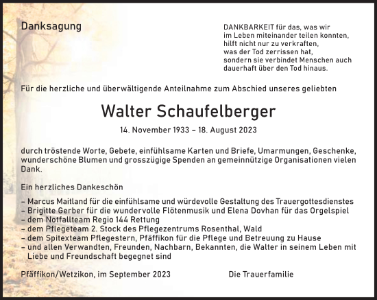 Traueranzeige von Walter Schaufelberger von AvU