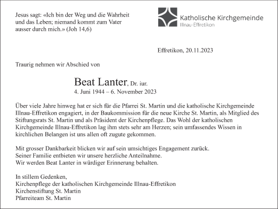 Traueranzeige von Beat Lanter von reg_2