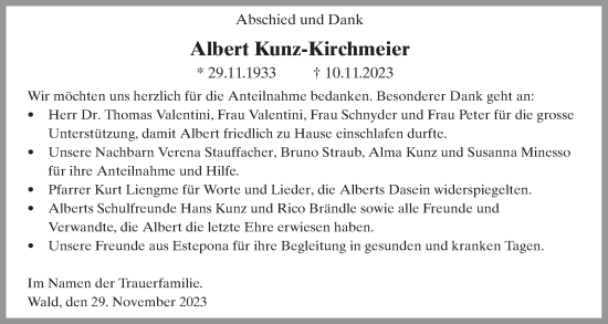 Traueranzeige von Albert Kunz-Kirchmeier von AvU