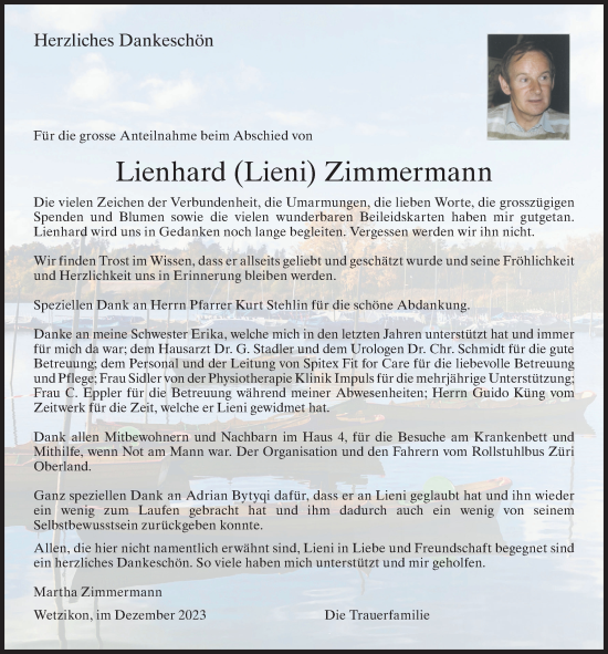 Traueranzeige von Lienhard Zimmermann von ZO solo