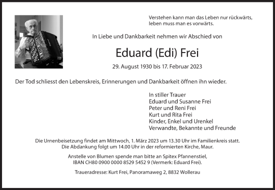 Traueranzeige von Eduard Frei von AvU