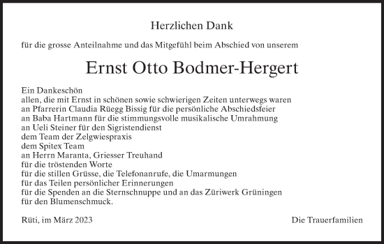 Traueranzeige von Ernst Otto Bodmer-Hergert von AvU