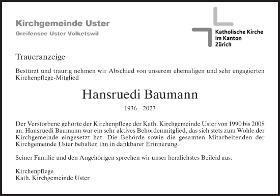 Traueranzeige von Hansruedi Baumann von AvU