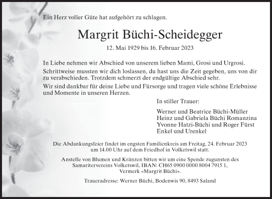 Traueranzeige von Margrit Büchi-Scheidegger von AvU