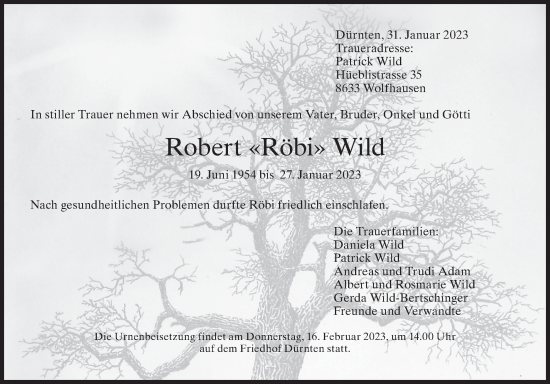 Traueranzeige von Robert  Wild von AvU