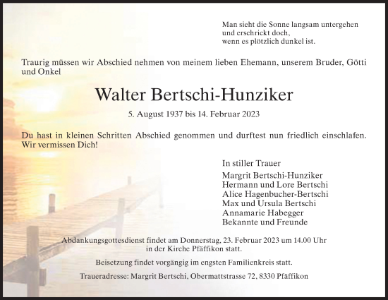 Traueranzeige von Walter Bertschi-Hunziker von ZO solo