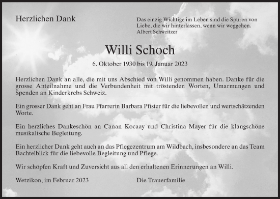 Traueranzeige von Willi Schoch von AvU