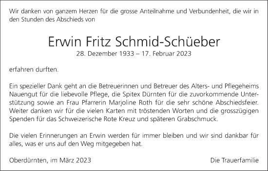 Traueranzeige von Erwin  Schmid-Schüeber von AvU