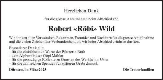 Traueranzeige von Robert  Wild von AvU