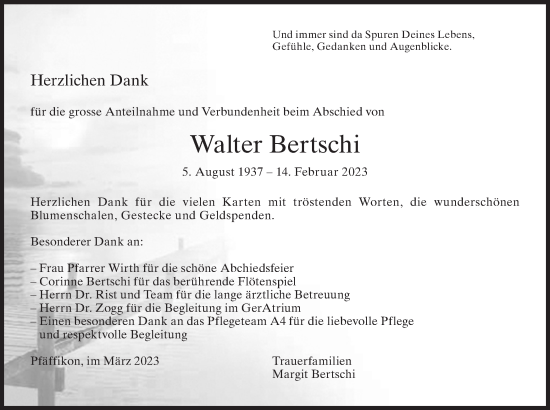 Traueranzeige von Walter Bertschi von AvU