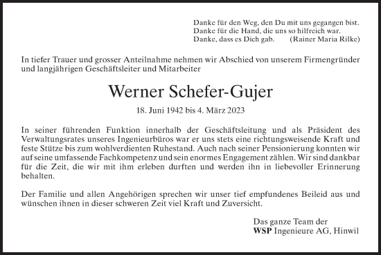 Traueranzeige von Werner Schefer-Gujer von AvU