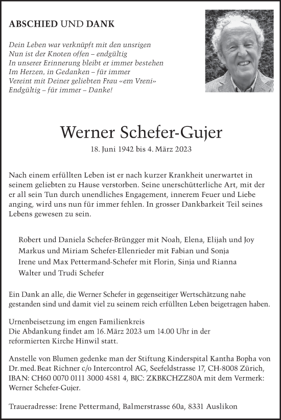 Traueranzeige von Werner Schefer-Gujer von AvU