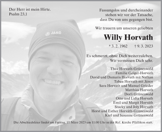 Traueranzeige von Willy Horvath von AvU