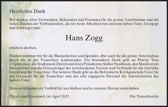 Traueranzeige von Hans Zogg von AvU