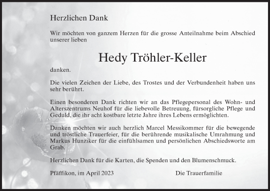 Traueranzeige von Hedy Tröhler-Keller von AvU