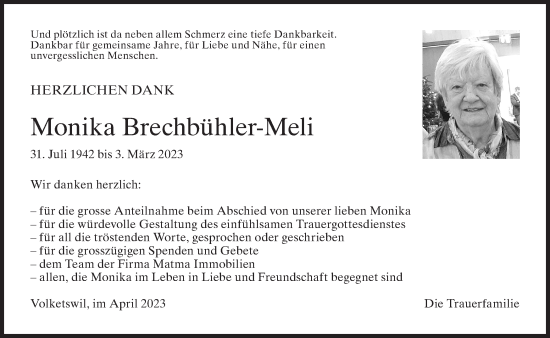 Traueranzeige von Monika Brechbühler-Meli von AvU