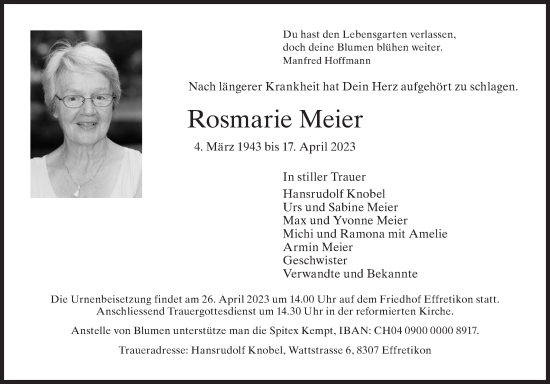 Traueranzeige von Rosmarie Meier von AvU